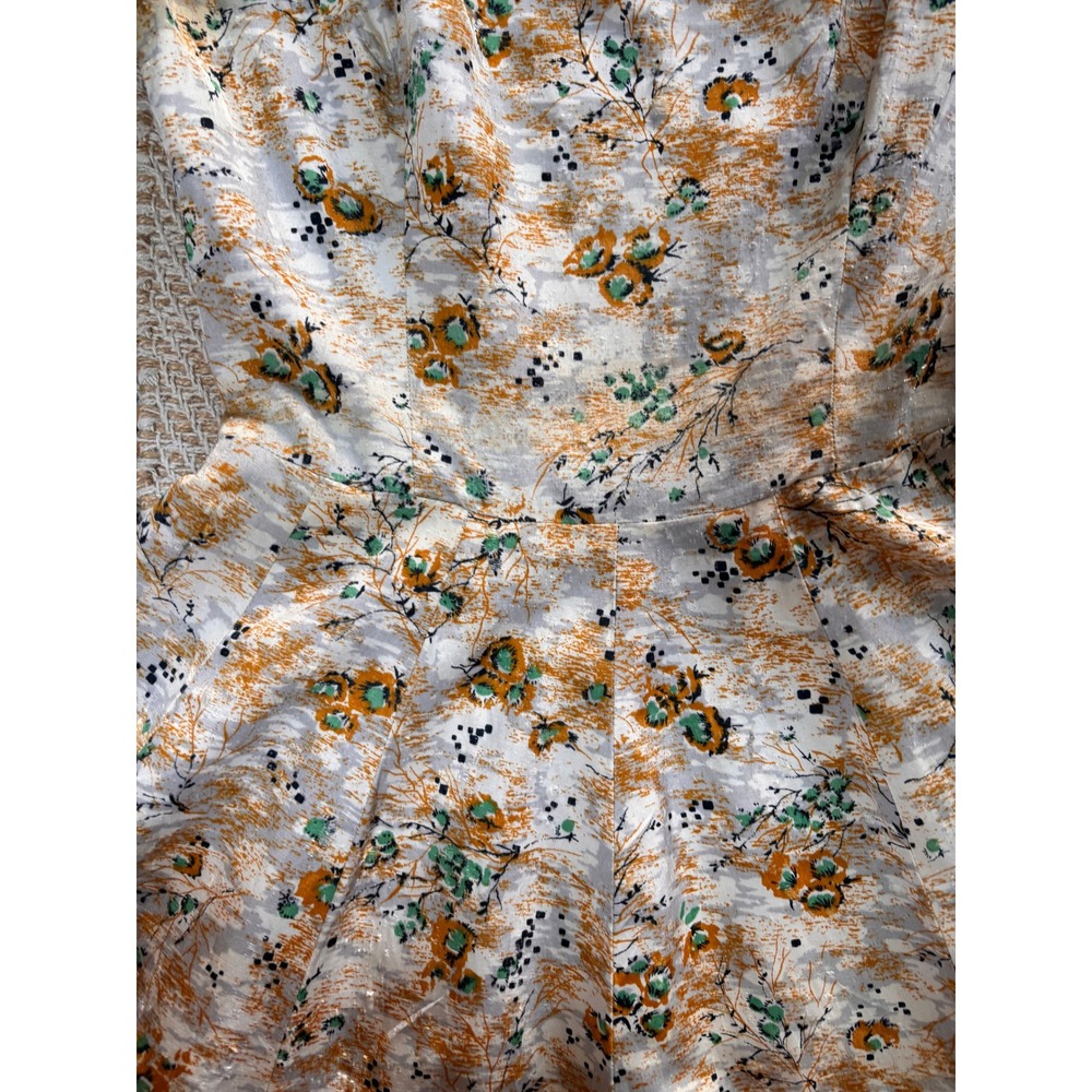 Unbranded Vintage 50s Fit & Flare Silk Dress Womens Small Orange Floral Pleated - Picture 5 of 9